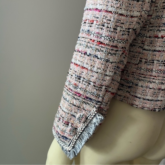 525 America Women’s Pink Cream Gold Tweed Fringe Jacket Blazer BohoGlam Barbie M - Picture 10 of 16